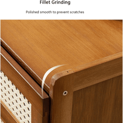 Bamboo Wood Storage Organizer with Imitation Rattan Cabinet (42cm)