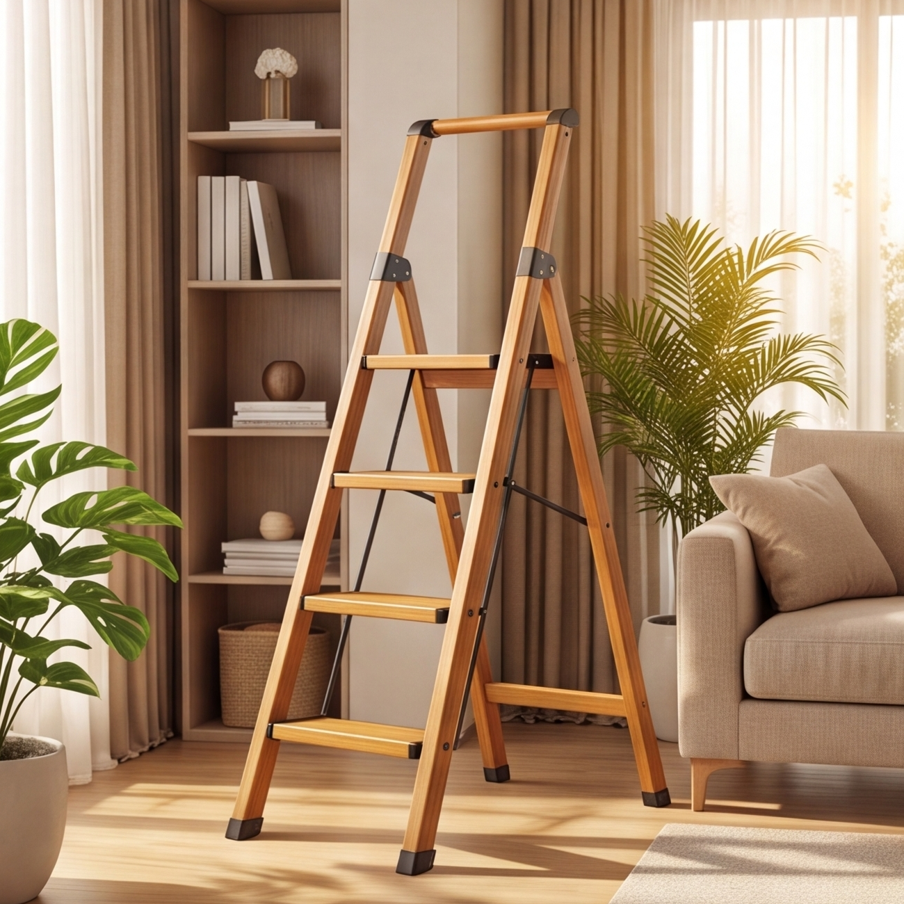 Anti-Slip Folding Ladder with Handrail