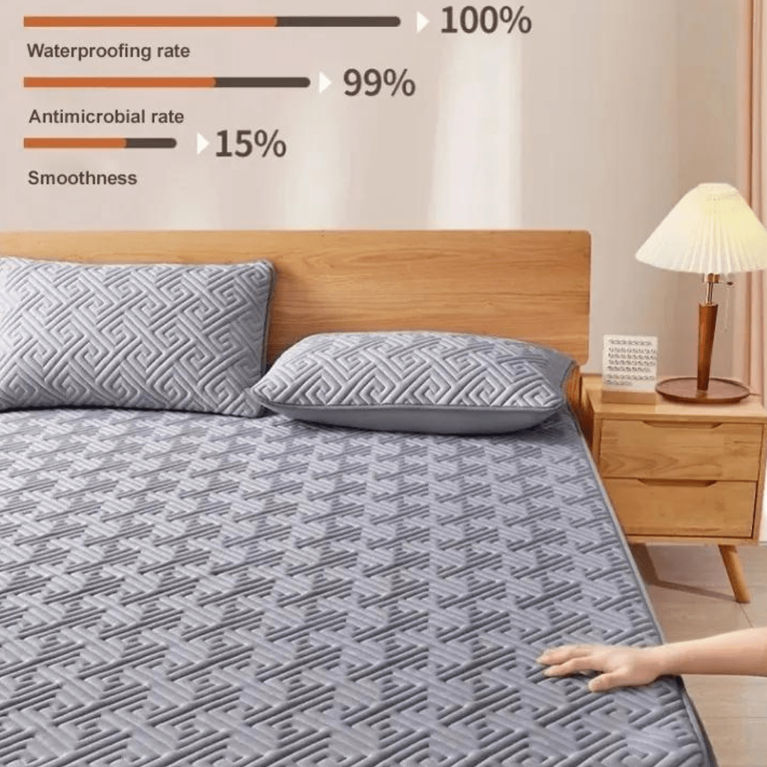 Feather Touch Quilted Bed Sheets With 2-Pillow Covers (Grey)