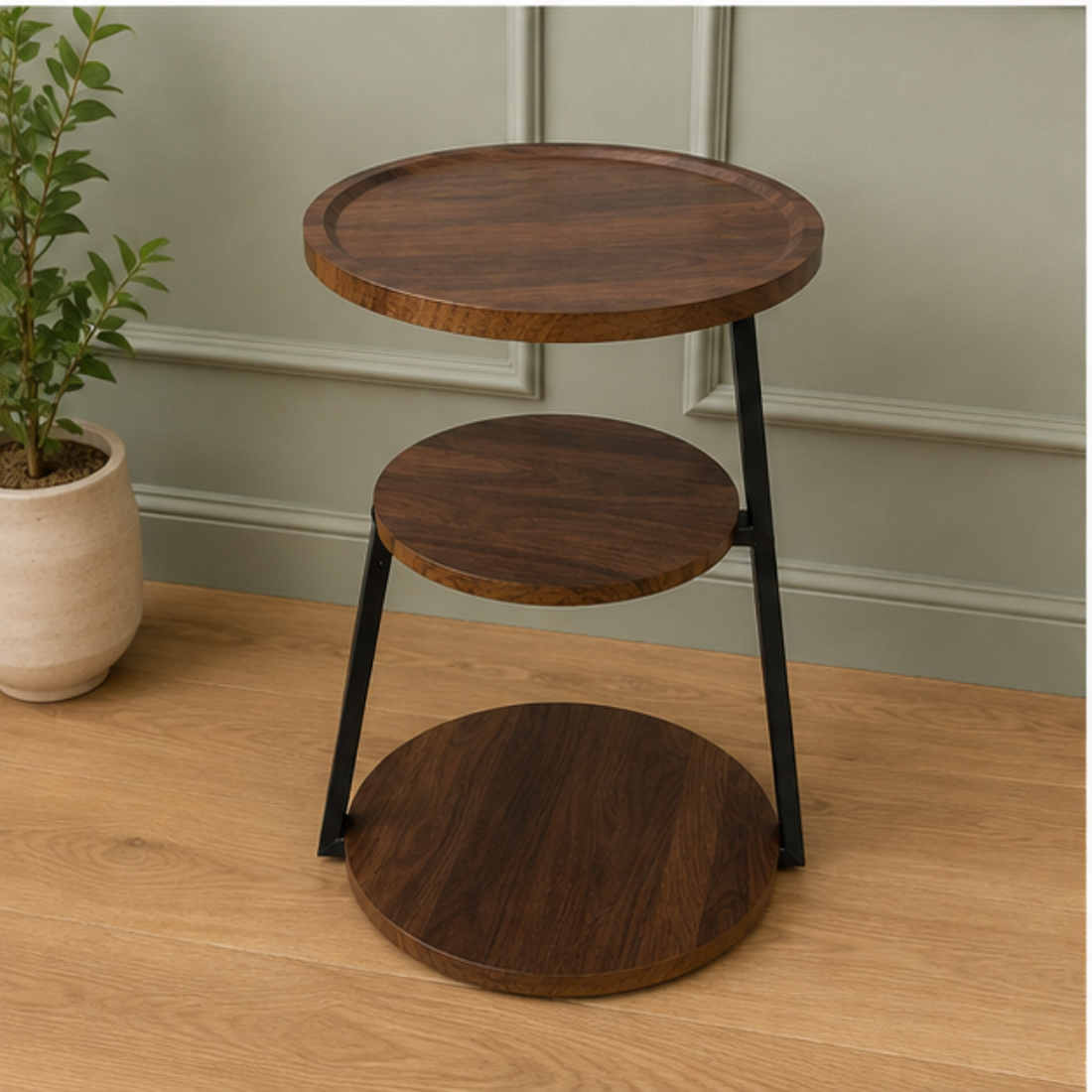 3-Tier Minimalist Round Wood Side Table