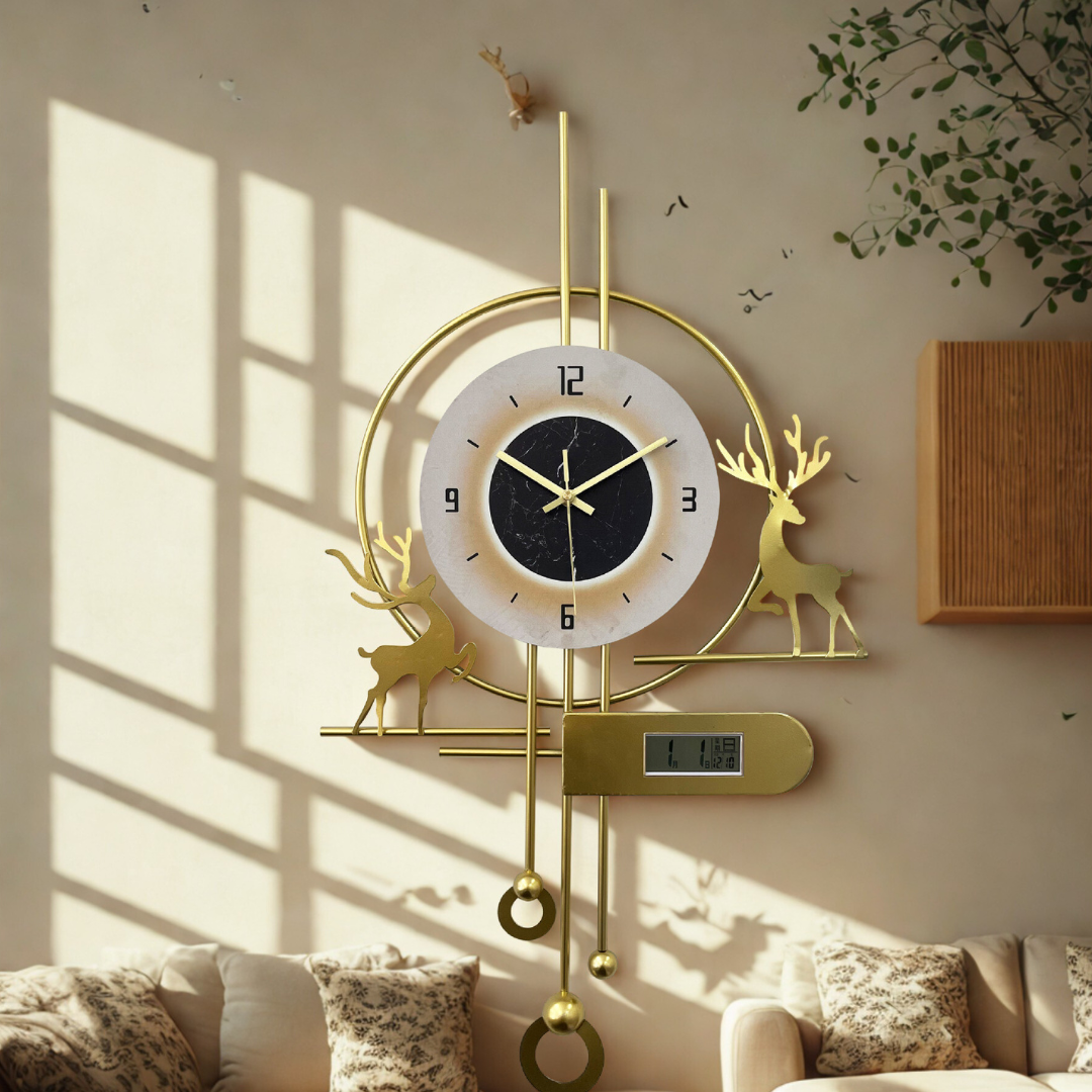Elegant Reindeer Gold Metal Wall Clock
