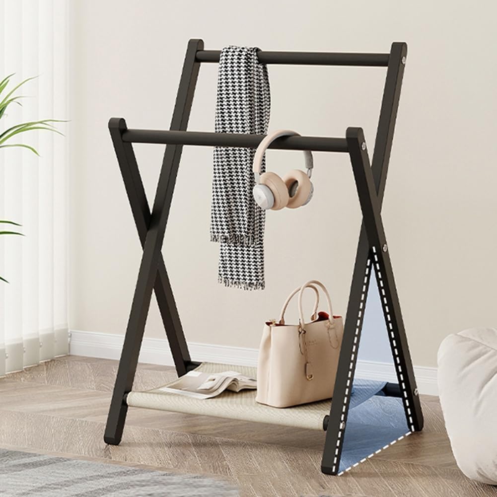 Foldable Floor Standing Clothes Rack With Shelf