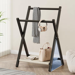 Foldable Floor Standing Clothes Rack With Shelf