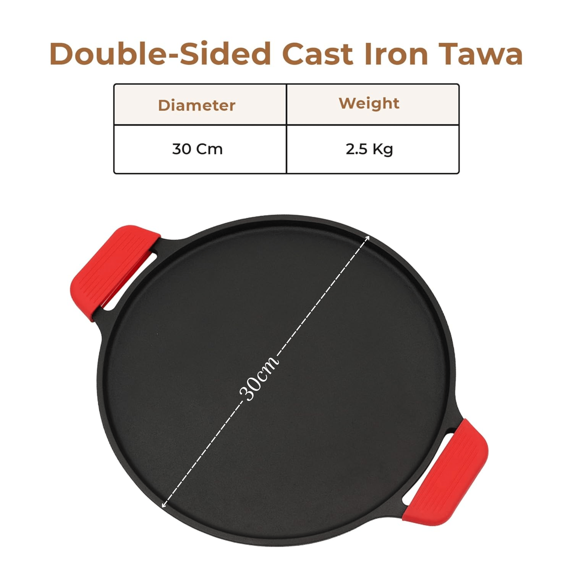 Cast Iron 2-in-1 30cm Reversible Tawa and Grill Pan