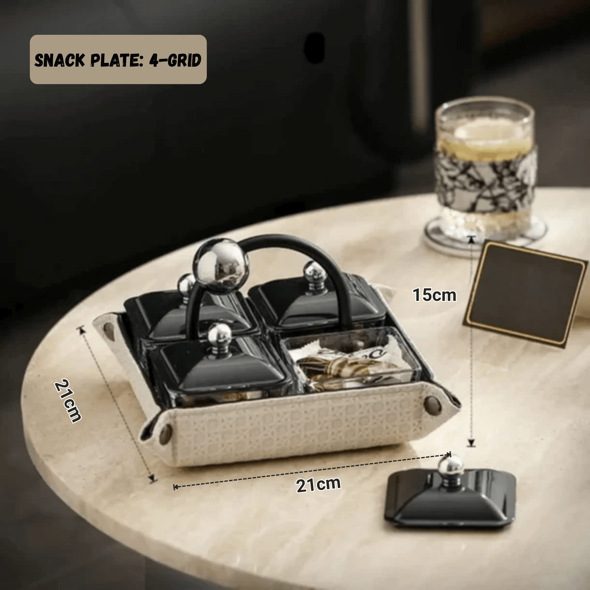 Elegant Multi-Section Snack Organizer with Handle and Lid