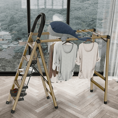 2-in-1 Aluminum 5 Steps Folding Ladder with Drying Rack