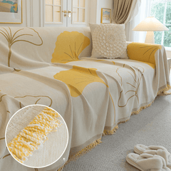 Ginkgo Leaf Print Yellow Elegance Chenille Sofa Cover :EM-SC-29 Style-5