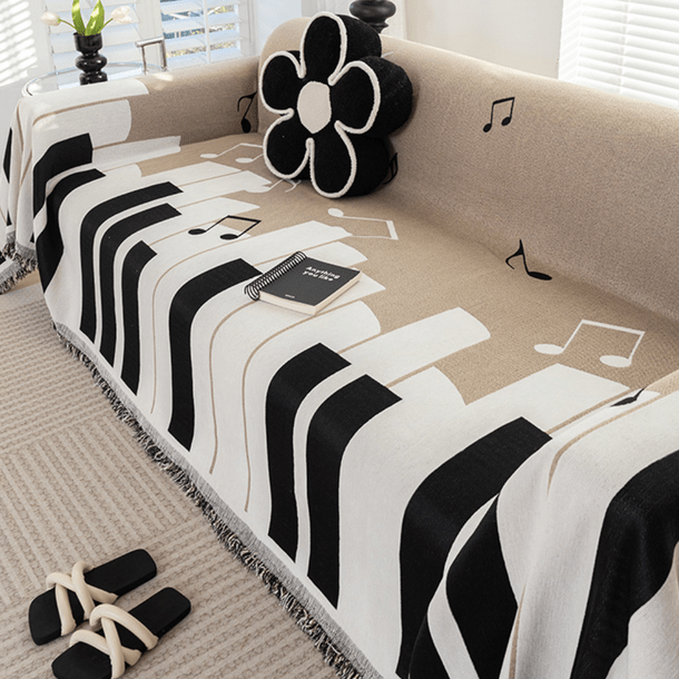 Coffee Music Piano Print Elegance Chenille Sofa Cover