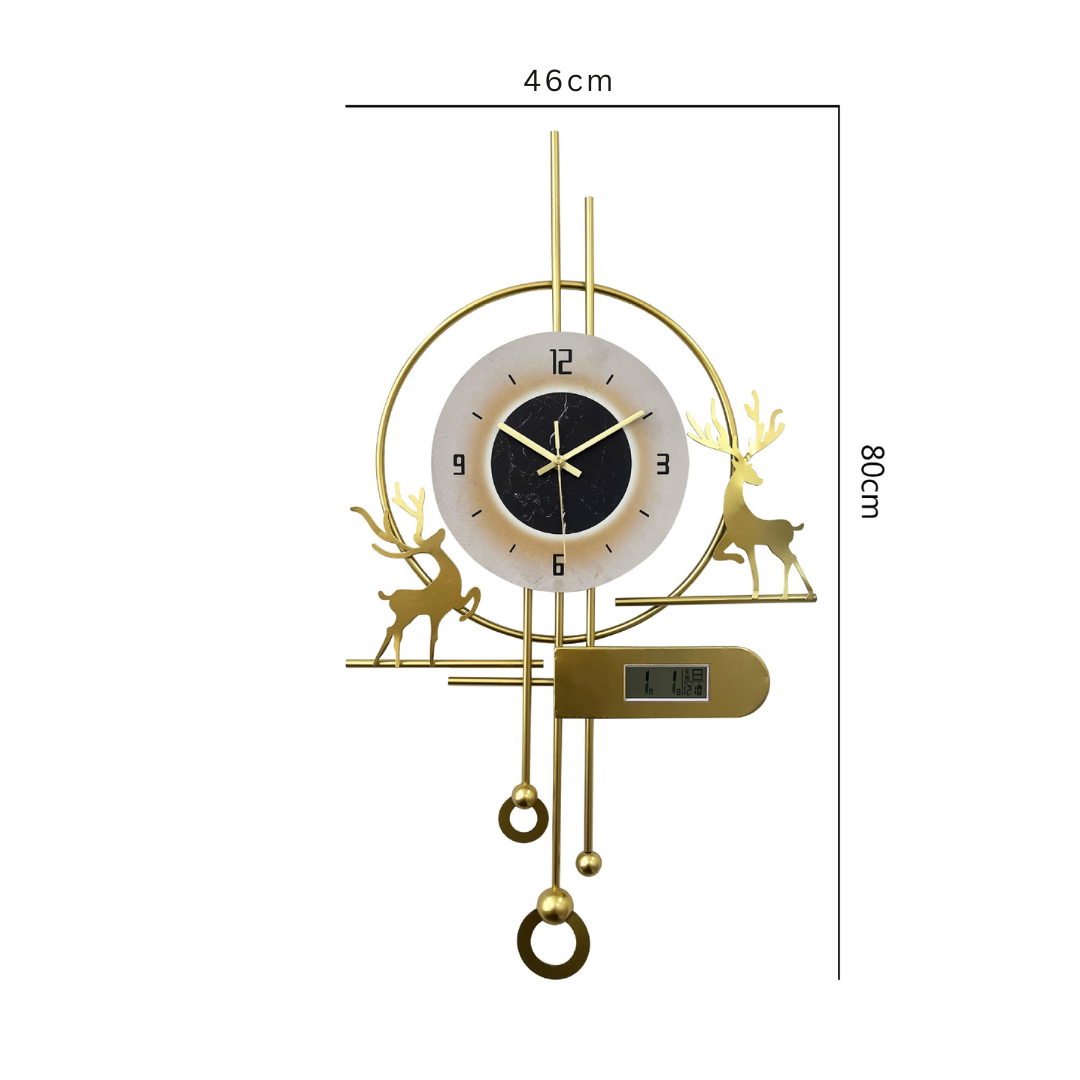 Elegant Reindeer Gold Metal Wall Clock