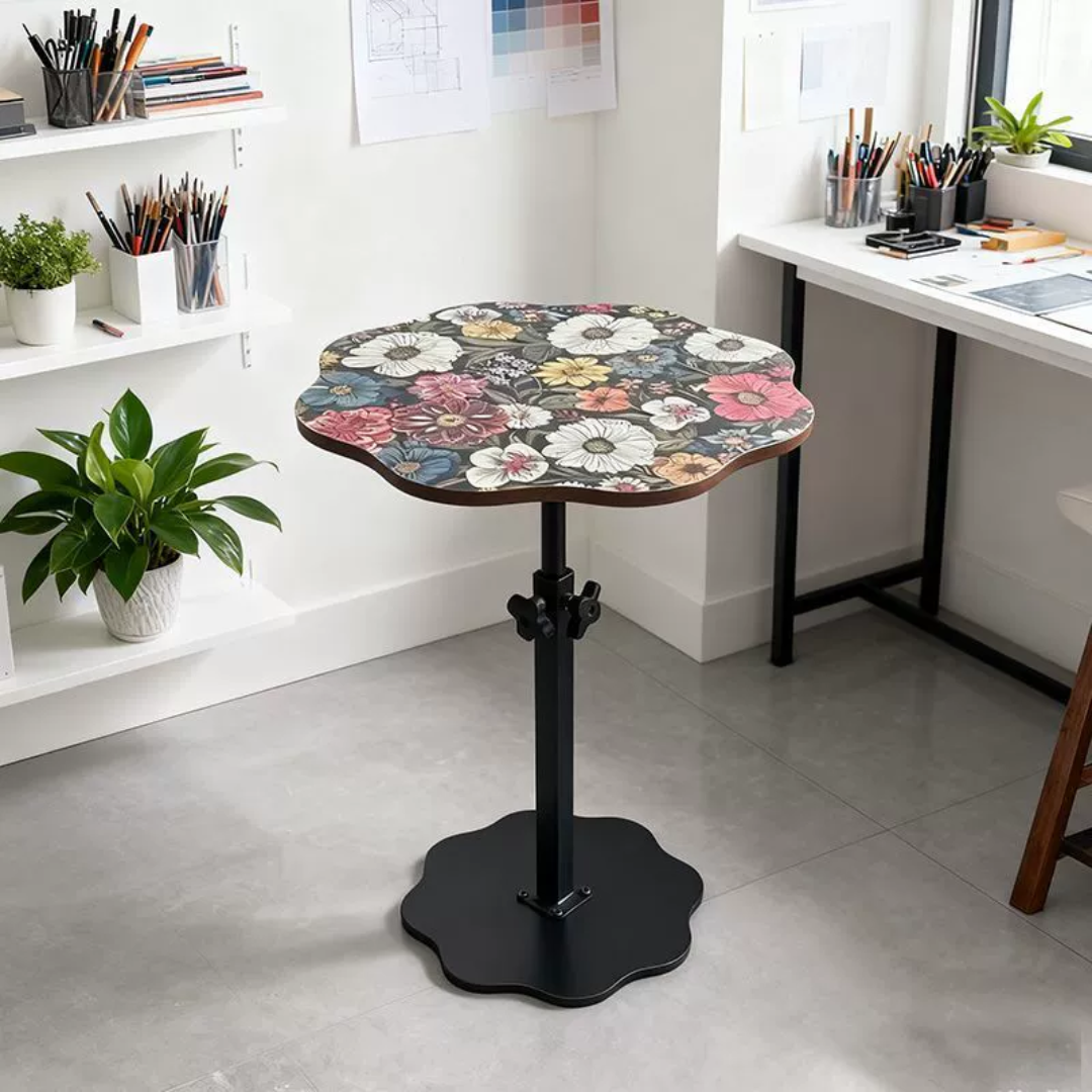 Adjustable Height Metal Floral Design Side Table