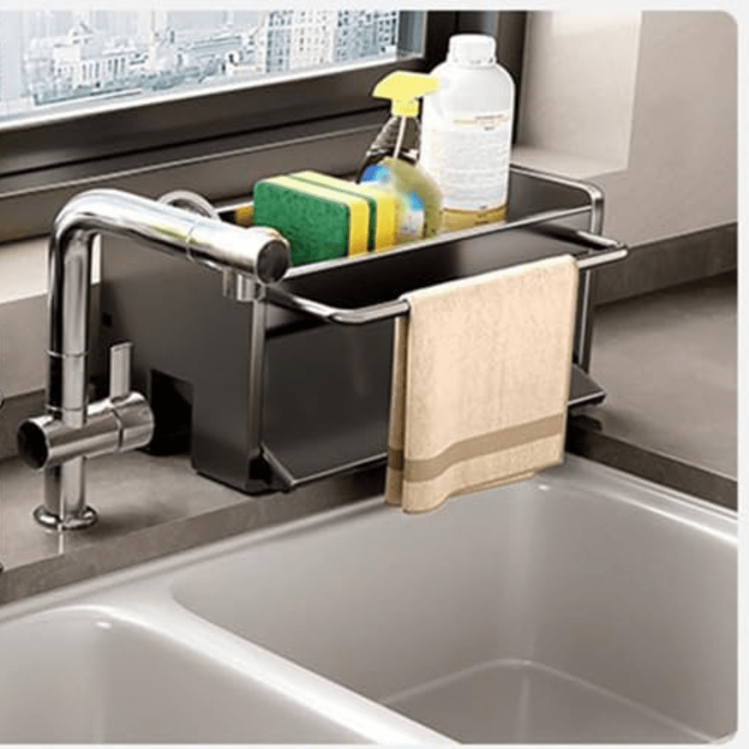 Carbon Steel Sponge & Dishcloth Holder with Auto Drain