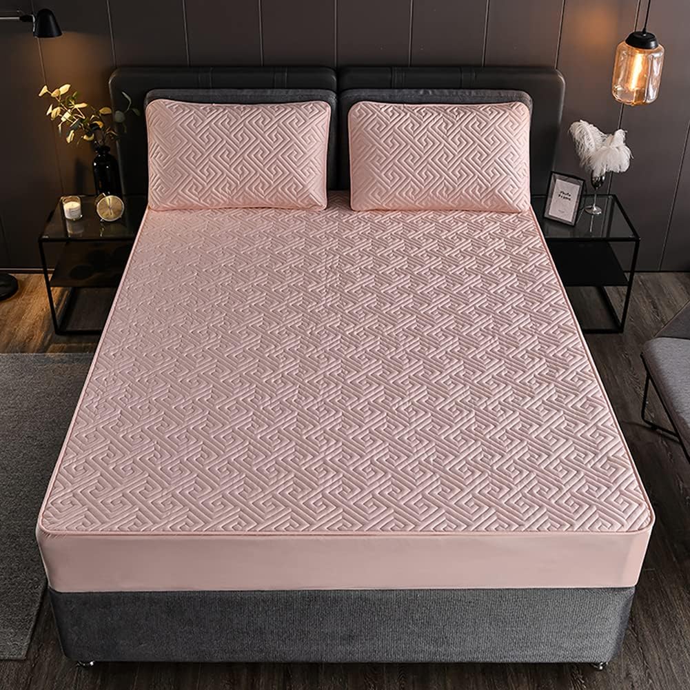Feather Touch Quilted Bed Sheets With 2-Pillow Covers (Pink)