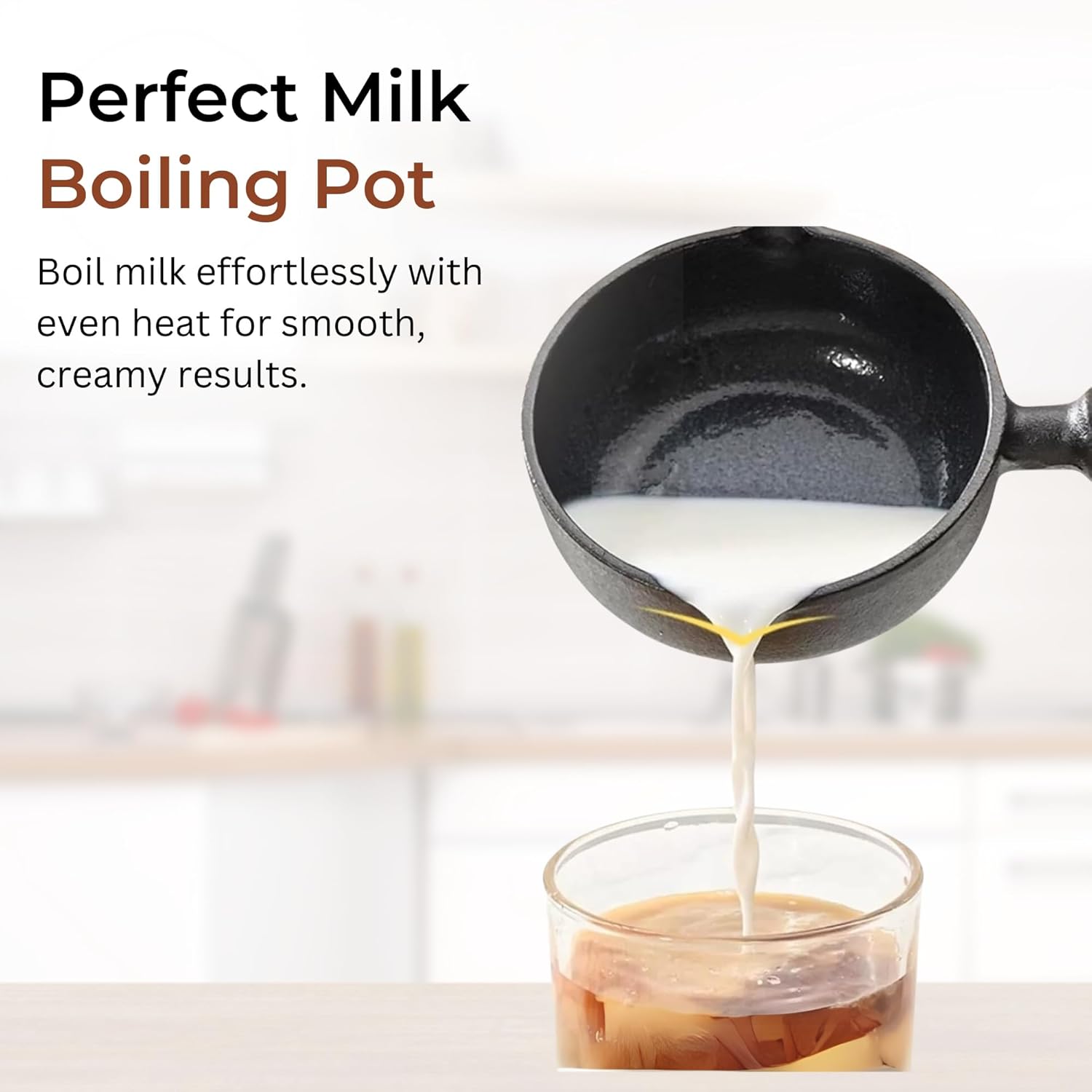 Cast Iron Non-Stick Tadka Pan with Wooden Handle