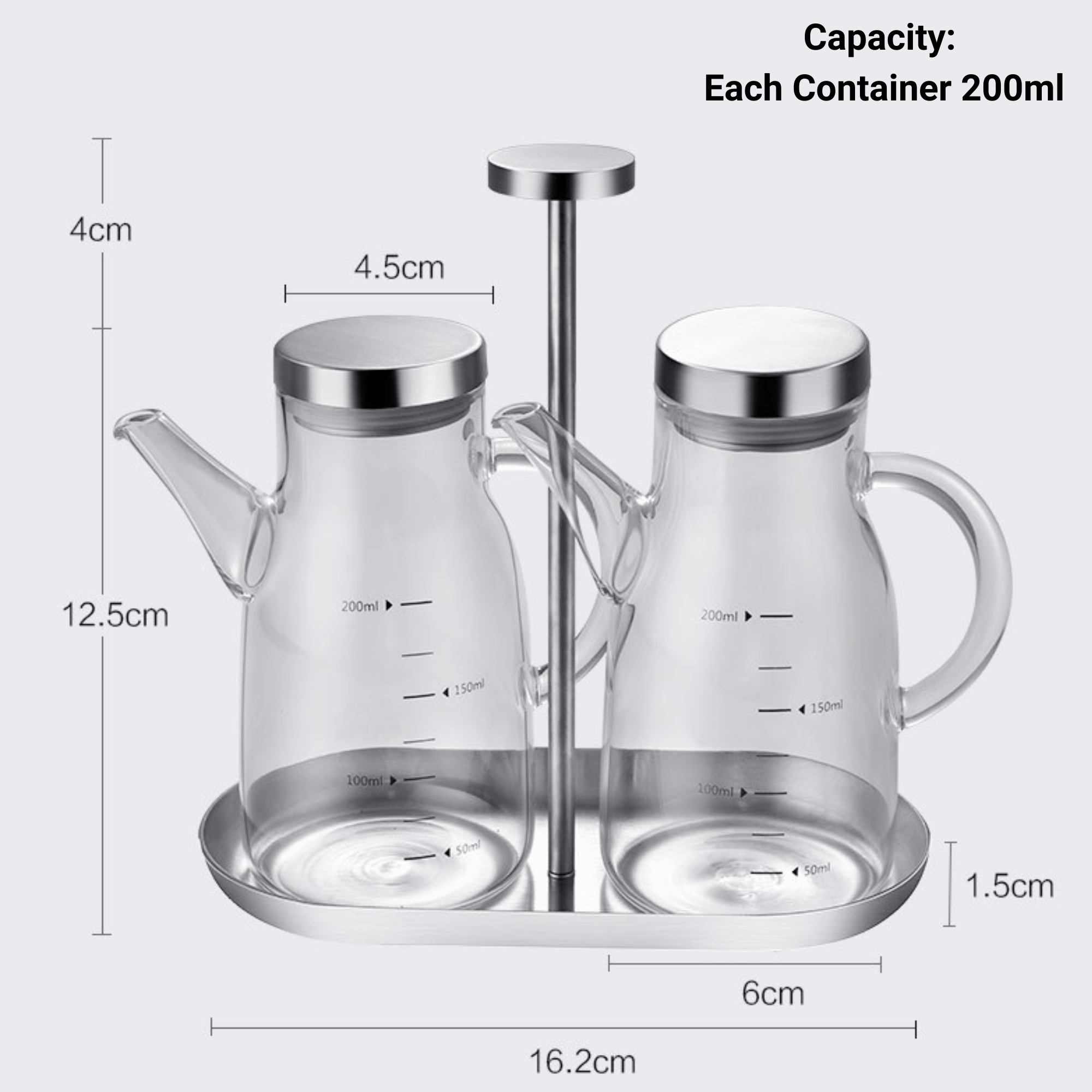 Borosilicate Seasoning Oil Dispenser with Stand Set of 2 (200ml Each)