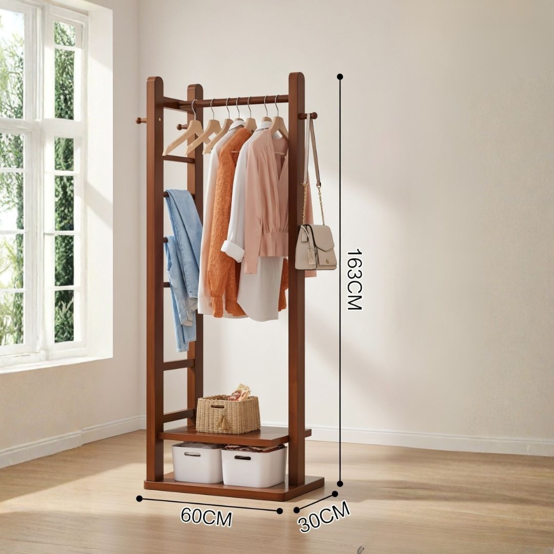 Freestanding Coat Rack Stand with Bottom Storage Shelf