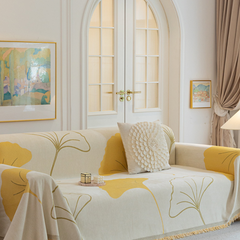 Ginkgo Leaf Print Yellow Elegance Chenille Sofa Cover :EM-SC-29 Style-5