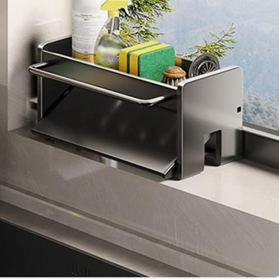 Carbon Steel Sponge & Dishcloth Holder with Auto Drain