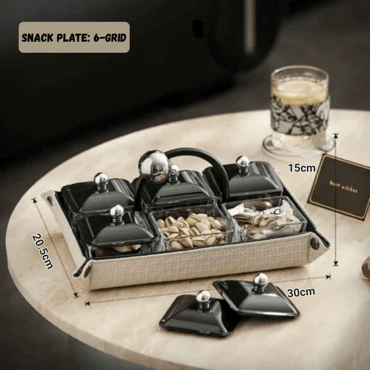 Elegant Multi-Section Snack Organizer with Handle and Lid