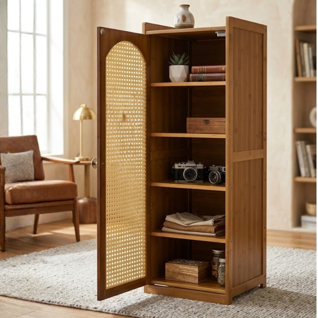 Compact Bamboo Shoe Storage Cabinet With Enclosed Side Panels