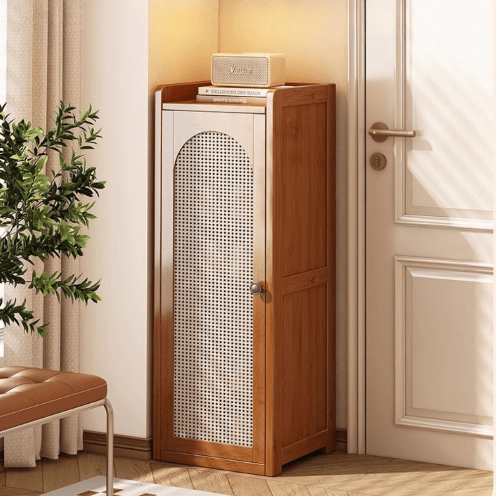 Compact Bamboo Shoe Storage Cabinet With Enclosed Side Panels
