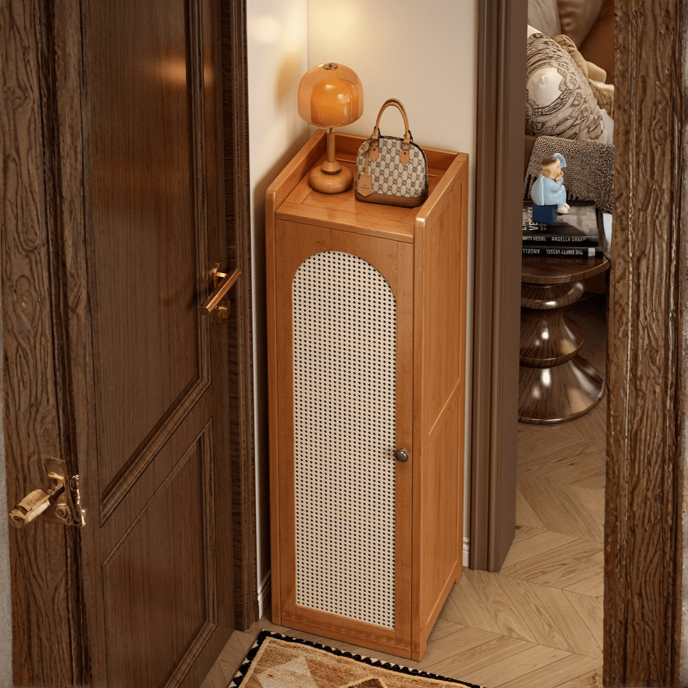 Compact Bamboo Shoe Storage Cabinet With Enclosed Side Panels