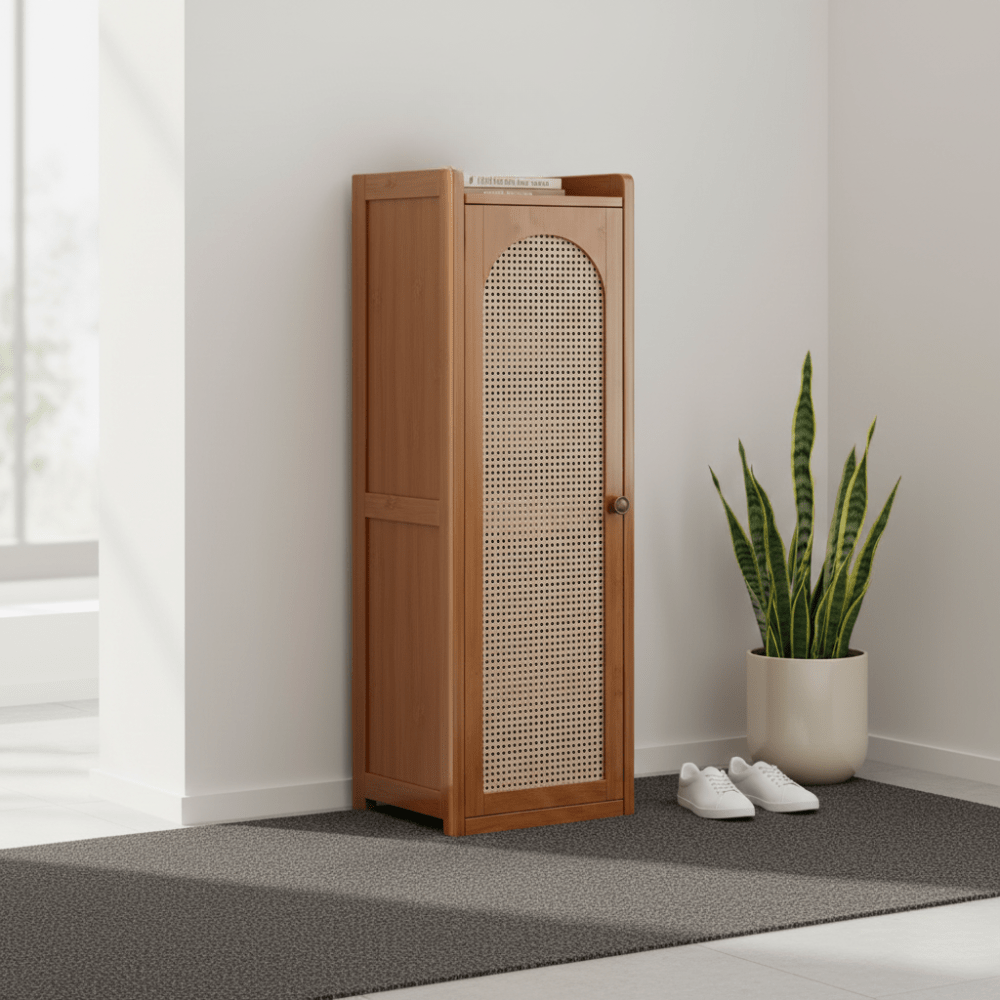 Compact Bamboo Shoe Storage Cabinet With Enclosed Side Panels
