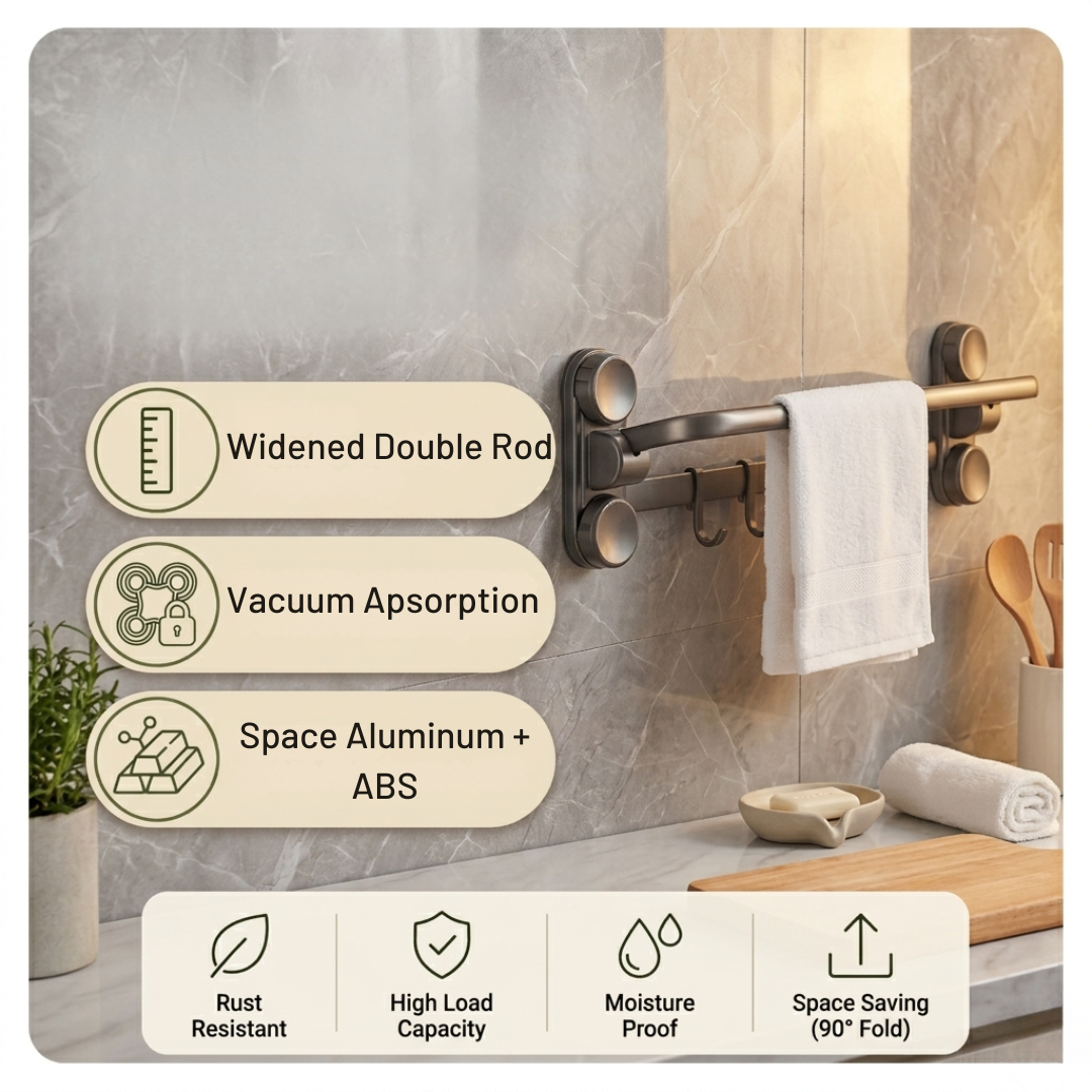 Foldable 90° Suction Cup Bathroom Aluminium Towel Holder