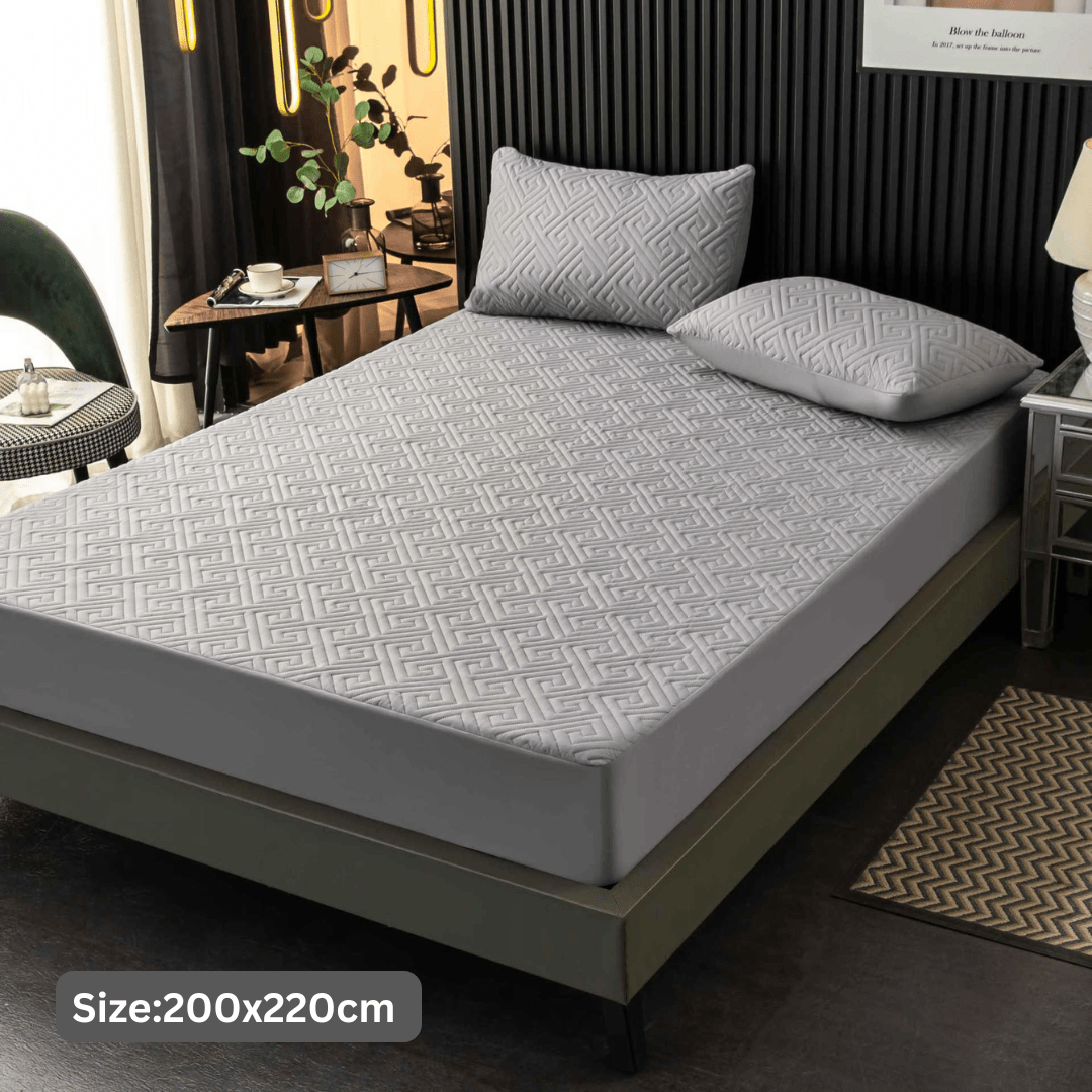 Feather Touch Quilted Bed Sheets With 2-Pillow Covers (Grey)