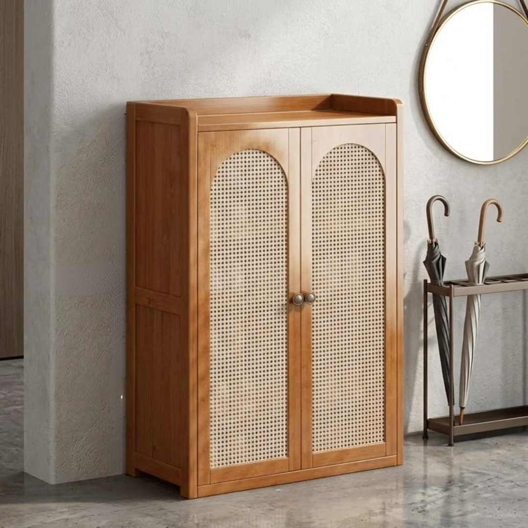 Compact Bamboo Shoe Storage Cabinet With Enclosed Side Panels