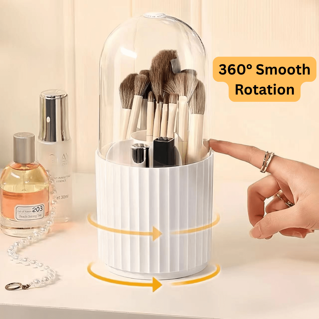 360° Rotating Makeup Brush Holder with Lid