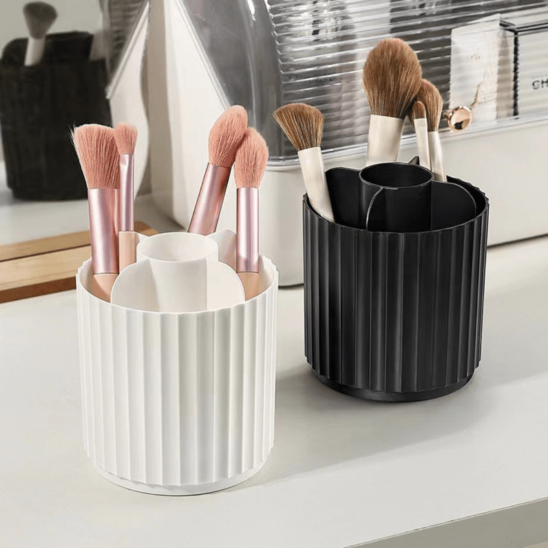 360° Rotating Makeup Brush Holder with Lid