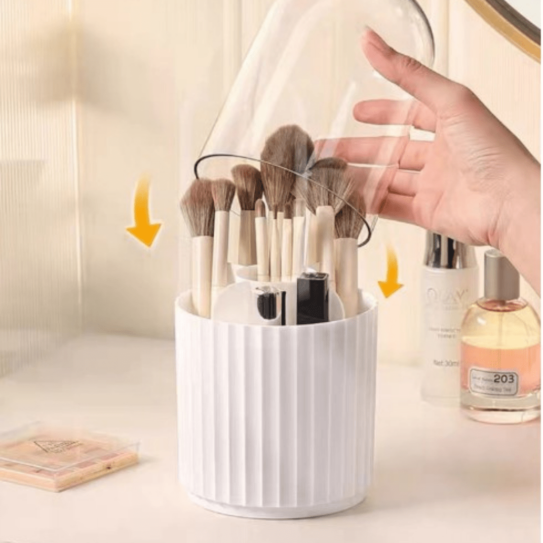 360° Rotating Makeup Brush Holder with Lid