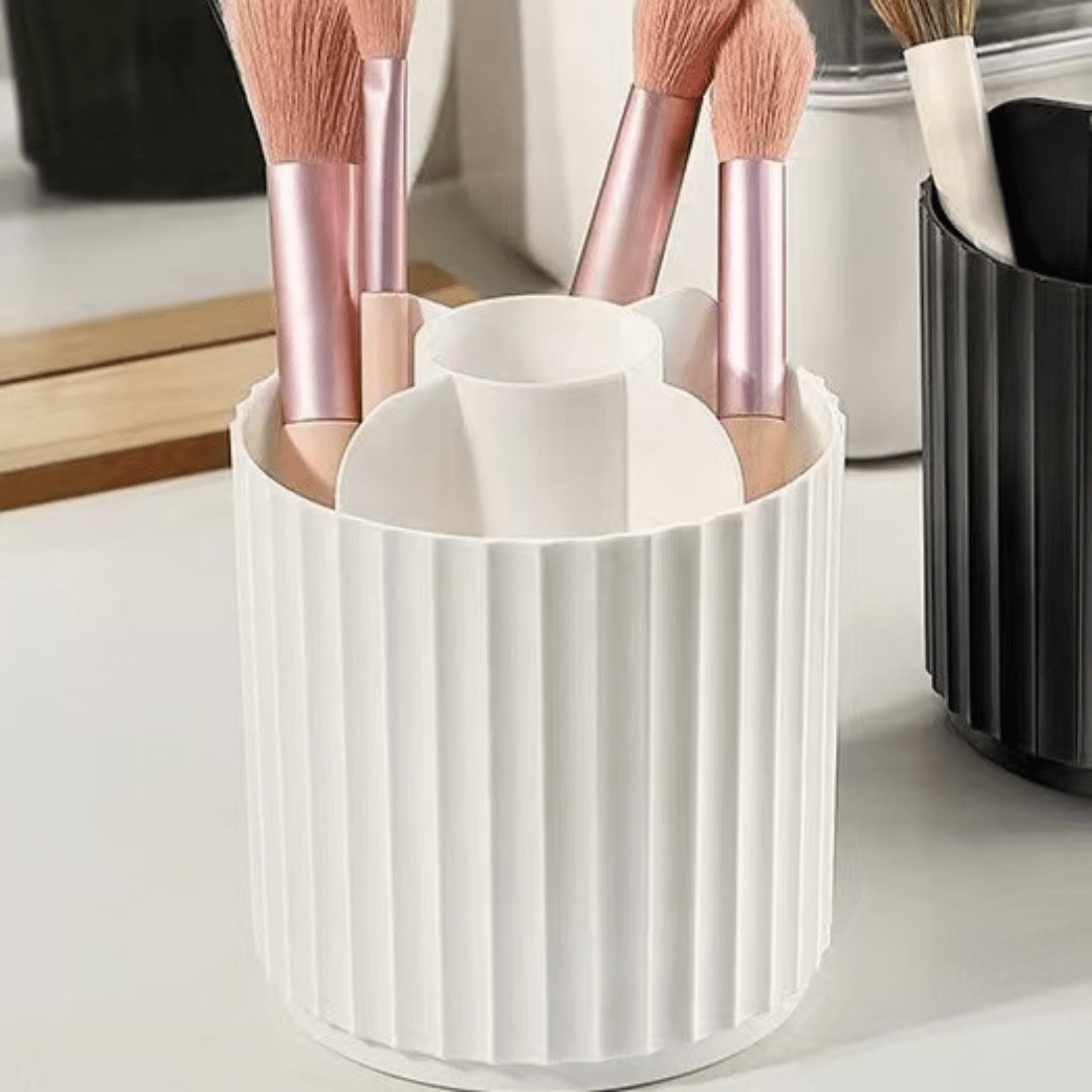 360° Rotating Makeup Brush Holder with Lid