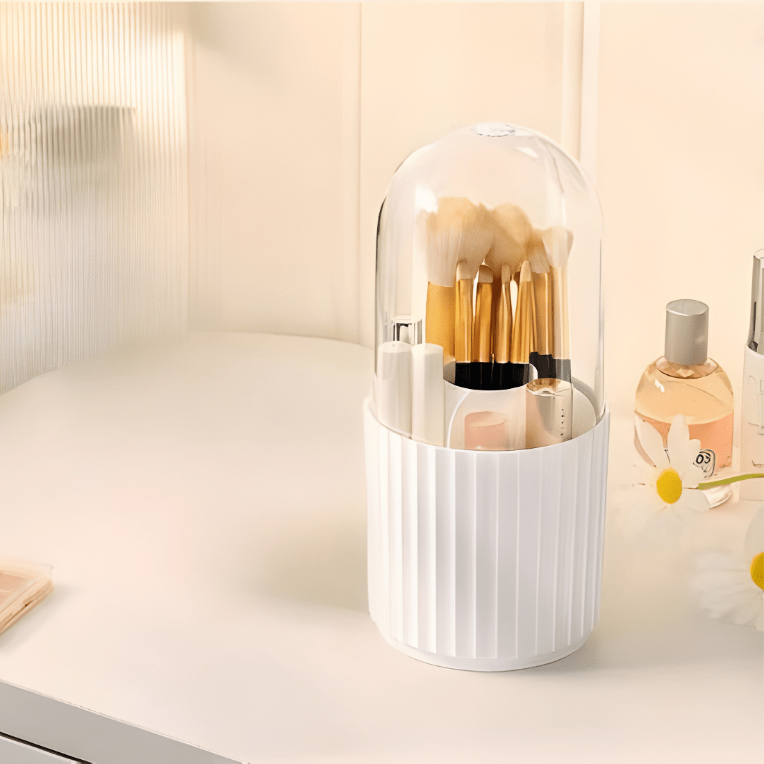 360° Rotating Makeup Brush Holder with Lid