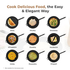 Cast Iron Flat Tawa for Dosa & Roti with Handle Cover (28cm)