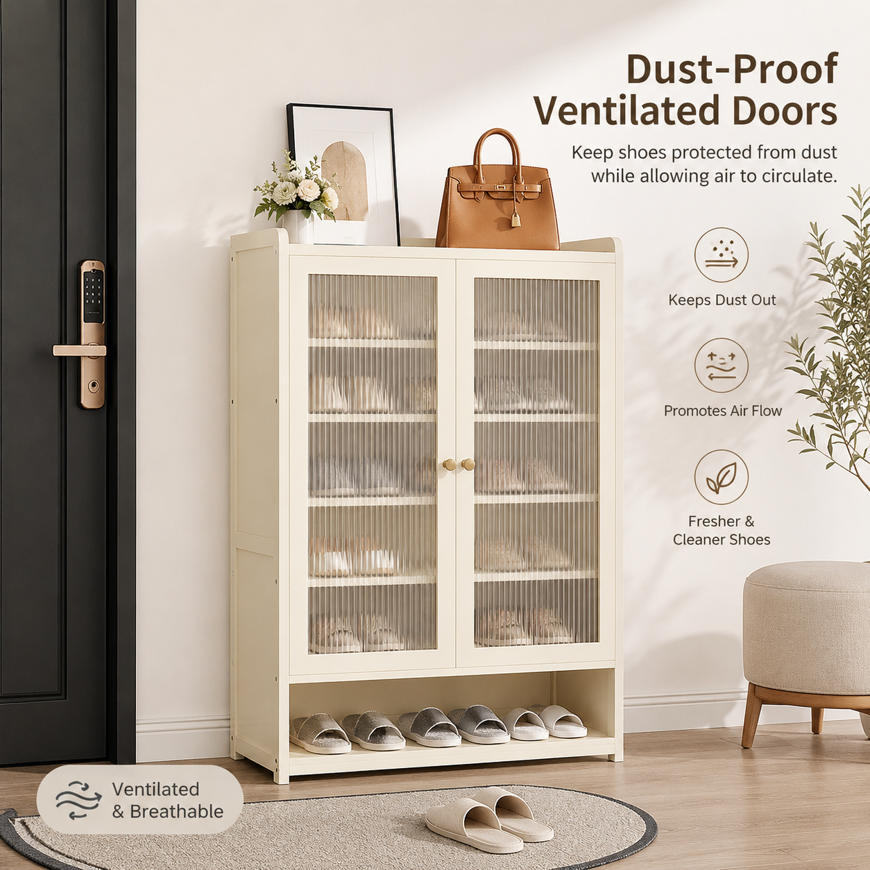 Dust-Proof Bamboo Shoe Storage Cabinet with Doors