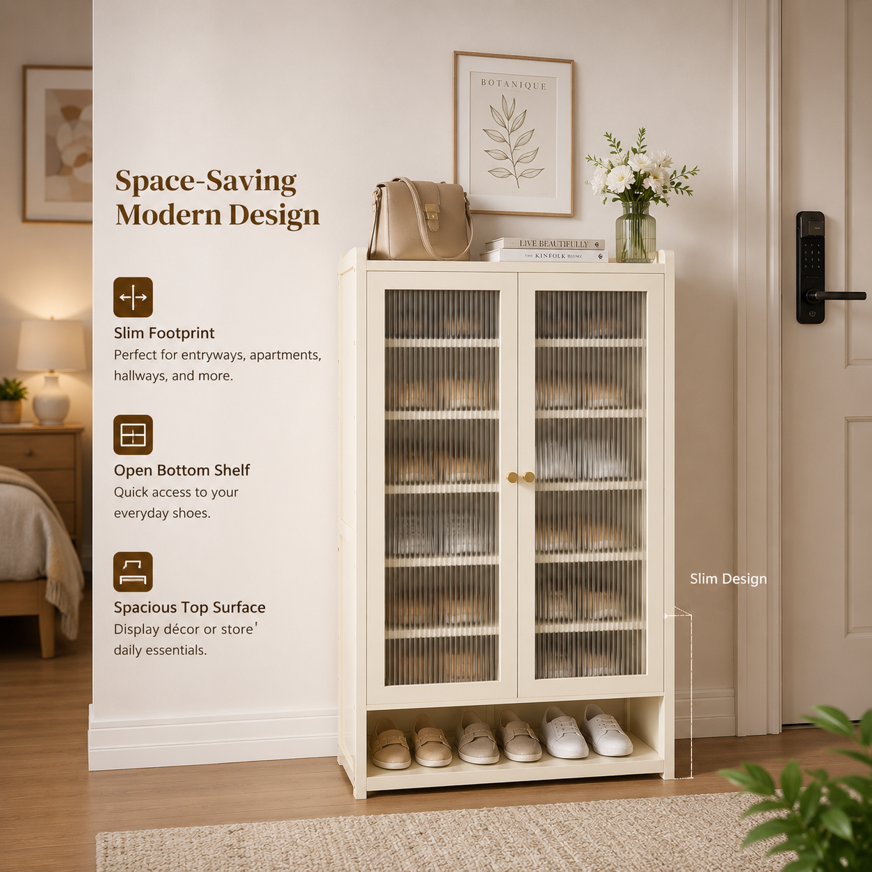 Dust-Proof Bamboo Shoe Storage Cabinet with Doors