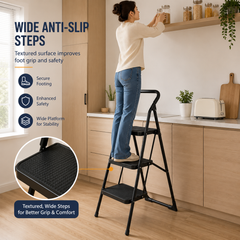 Folding Steel Step Stool with Anti-Slip Pedals