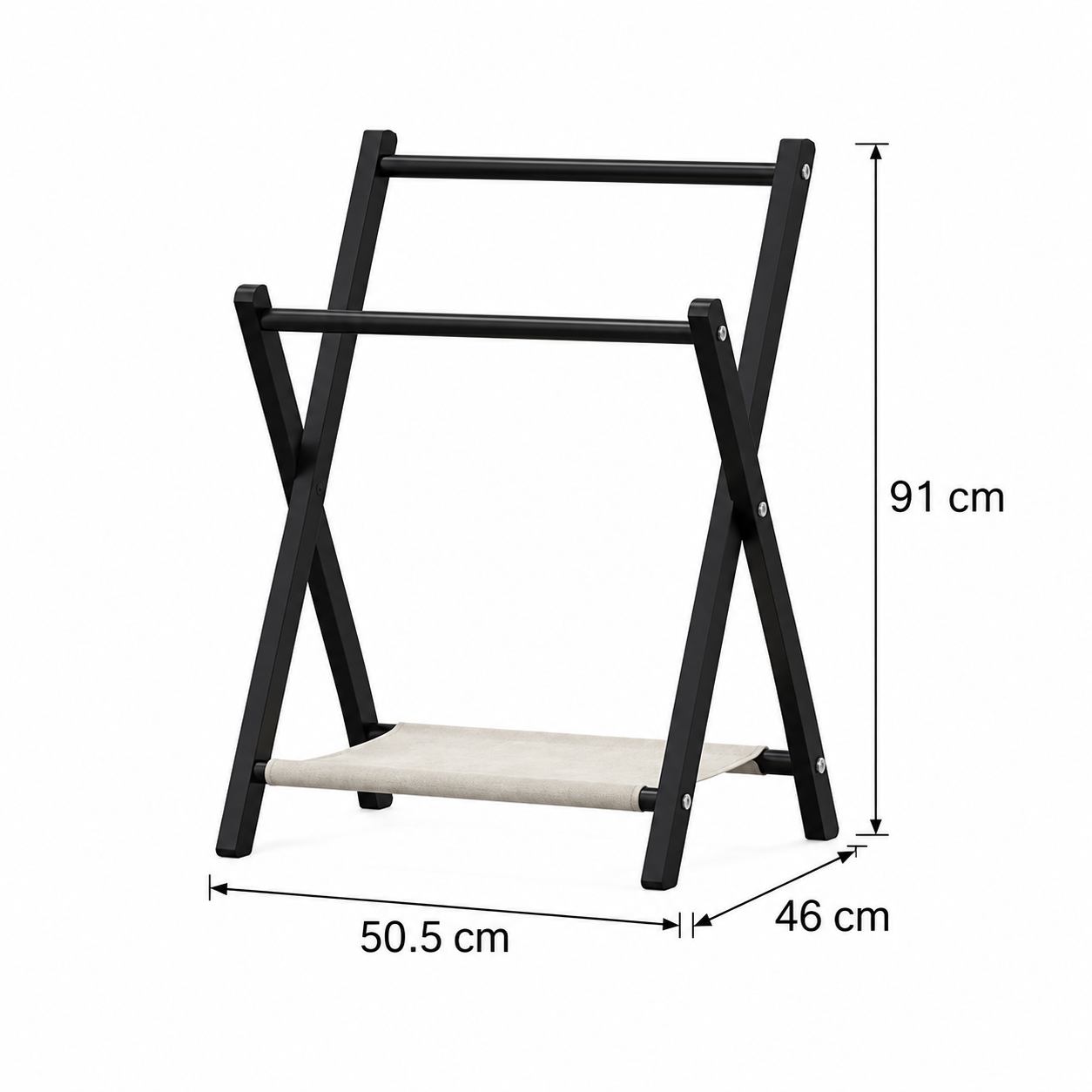 Foldable Floor Standing Clothes Rack With Shelf