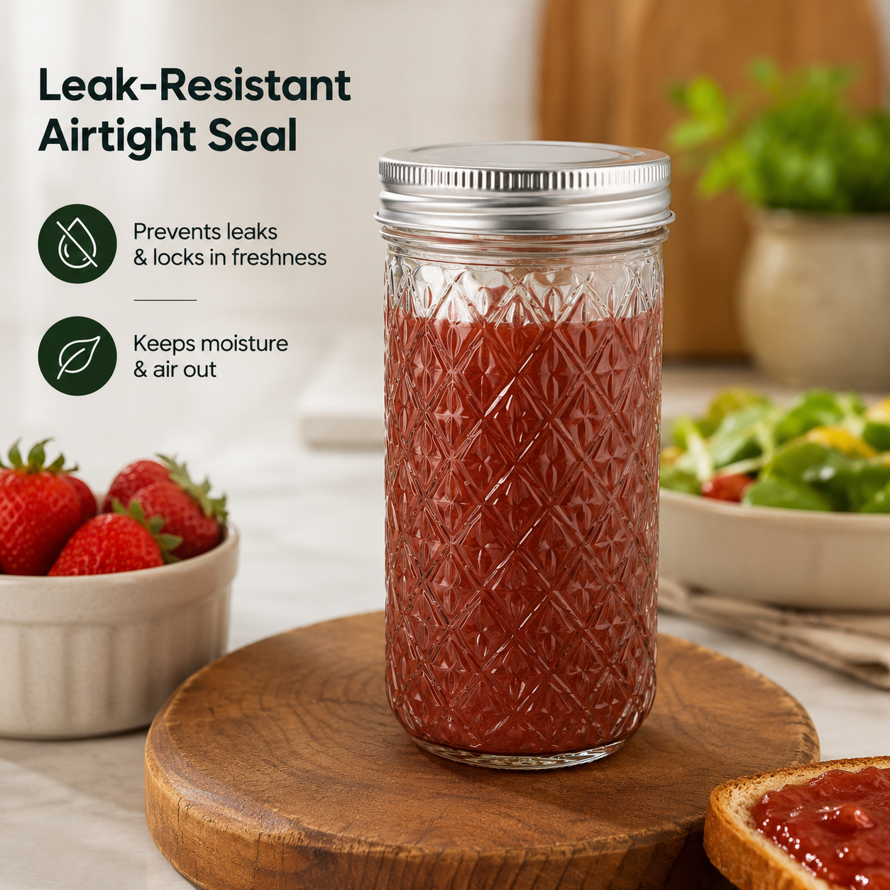 Diamond Pattern Glass Storage Jar with Airtight Lid(400ml)