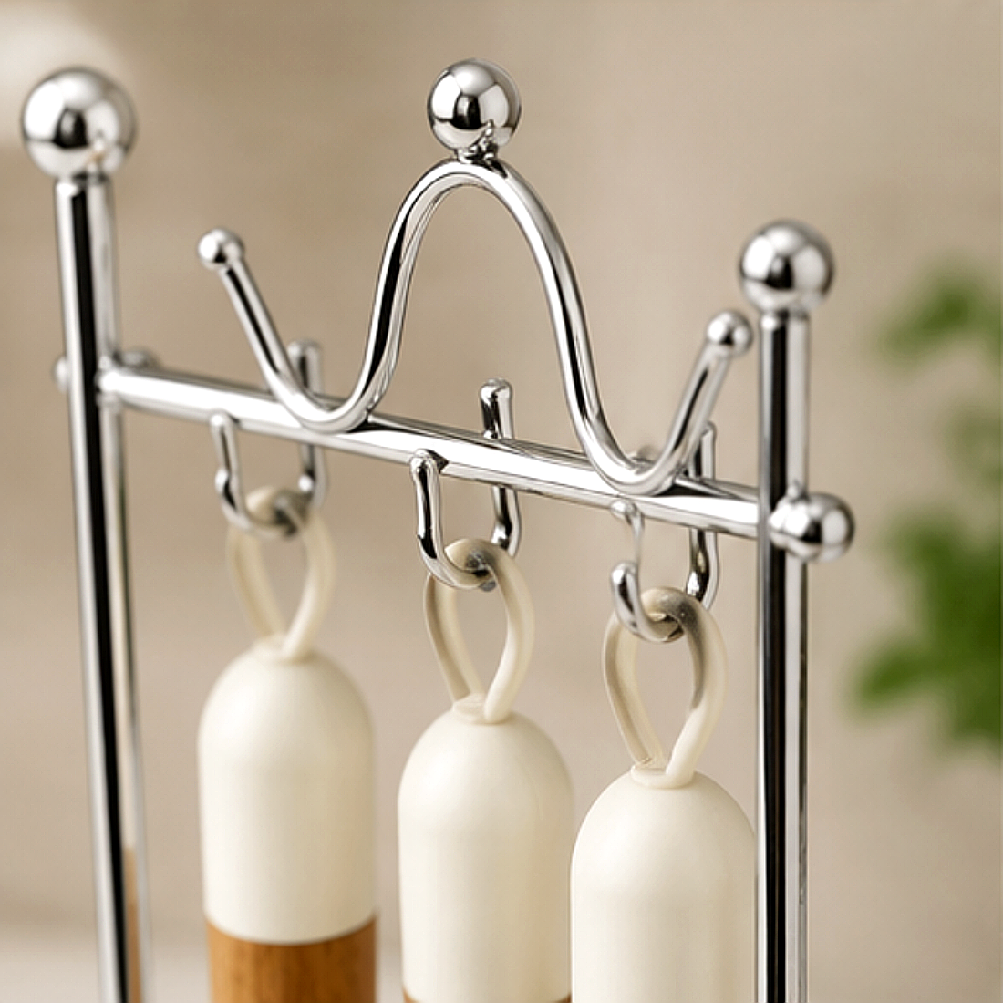 7-Piece Kitchen Tool Set with Crown Stand & Wooden Handles