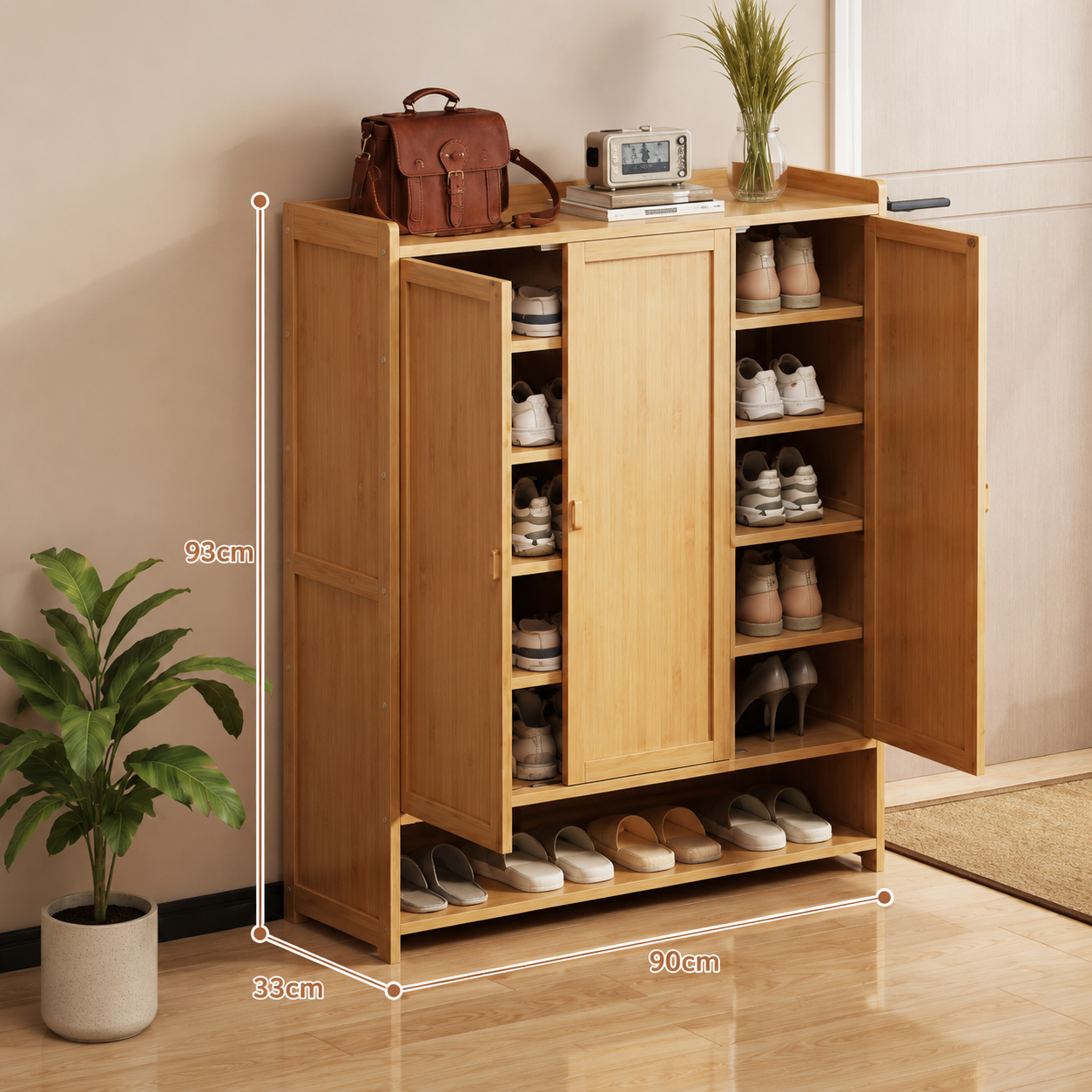 Entryway Wooden Shoe Cabinet with Doors