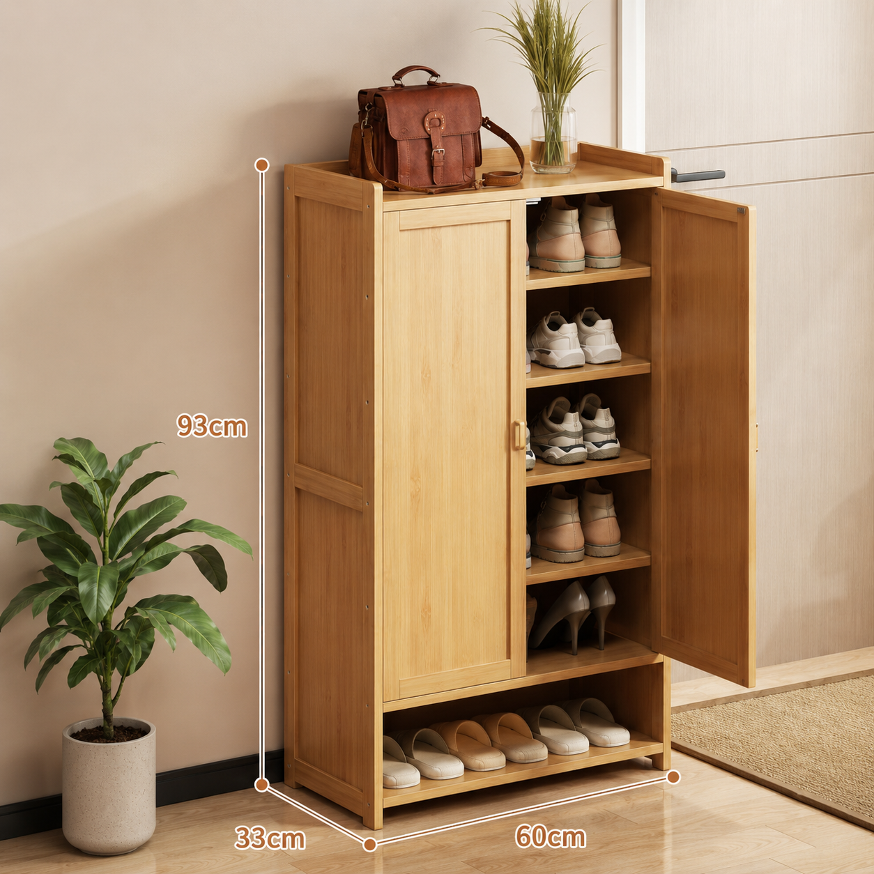 Entryway Wooden Shoe Cabinet with Doors