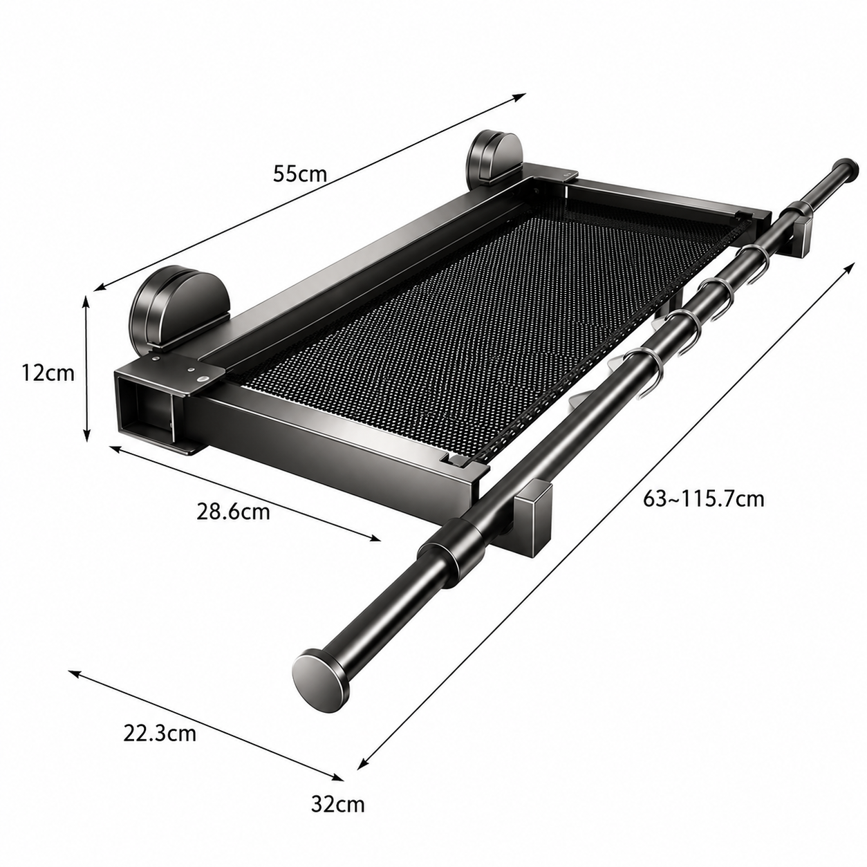 Foldable Suction Cup Clothes Drying Rack with Telescopic Rod