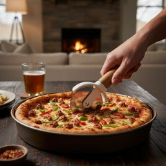 Classic Stainless Steel Pizza Cutter with Wood Handle