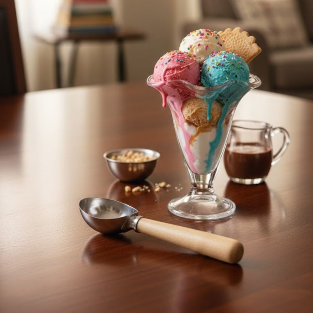 Classic Wooden Handle Stainless Steel Ice Cream Scoop