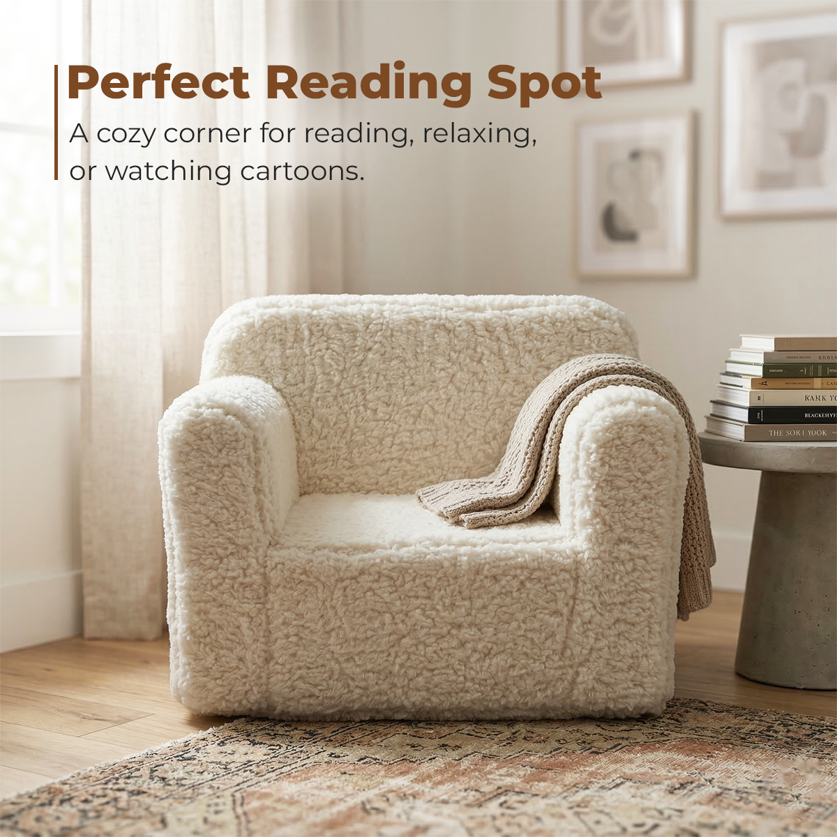 Cozy Fleece Kid's Reading Sofa with Removable Washable Cover and Soft Foam