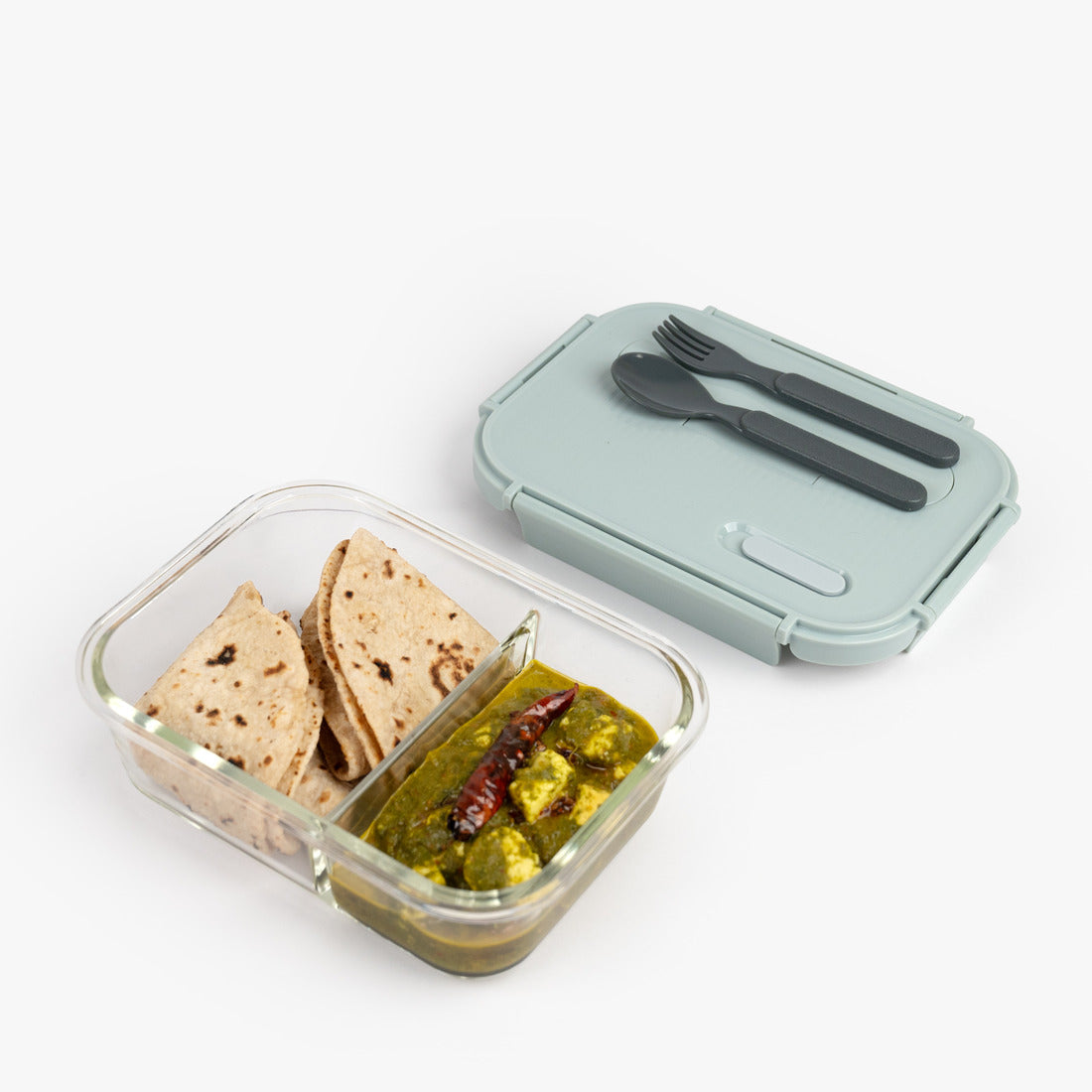 2-Compartment Rectangle Glass Food Container (1050ml)