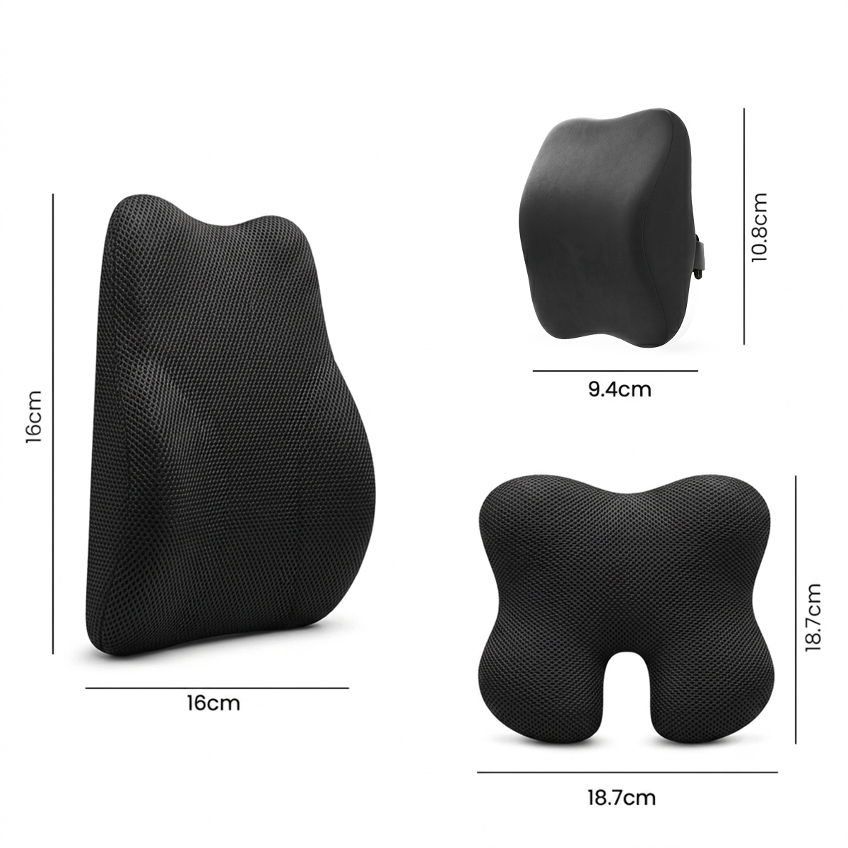 3-Piece Ergonomic Memory Foam Car Seat Comfort Support Cushion Set
