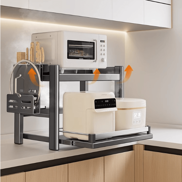 Double-Layer Pull-Out Kitchen Microwave Oven Storage Rack